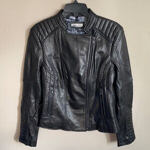 Black Rivet Genuine Leather Moto Jacket L